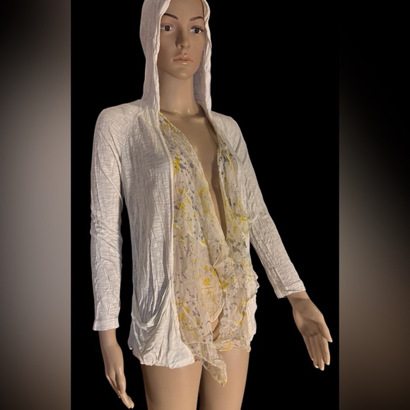 People Like Frank women hooded Cardigan Small Open Front Silk side pockets - Picture 1 of 12